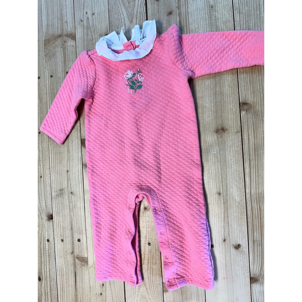 Janie and Jack Baby Girl Pink Quilted Rose Embroidered‎ Romper 6-12 Mos